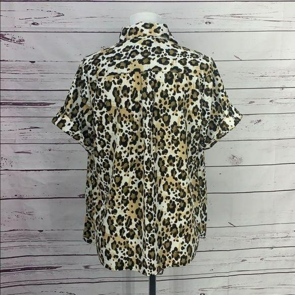 Essentials 0X Leopard Print Button Down Blouse - Picture 3 of 8